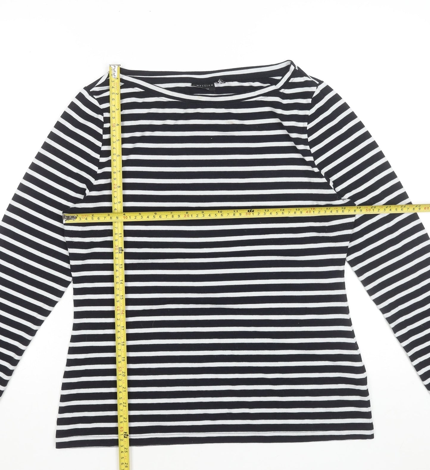ASOS DESIGN Women’s Black White Striped Boat Neck Long Sleeve T-Shirt Size 14