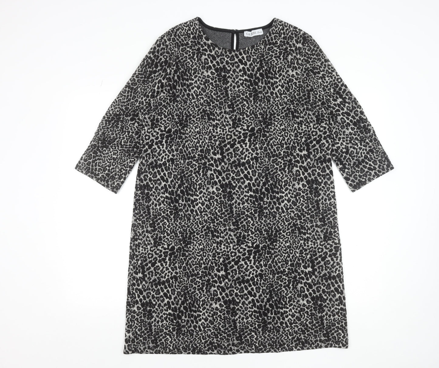 Gallery Women Black Leopard Print Shift Dress Size 16 3/4 Sleeve