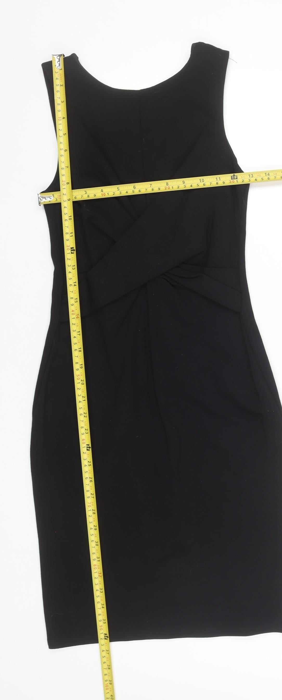 Topshop Women’s Black Sheath Sleeveless Ruched Knee Length Dress Size 8