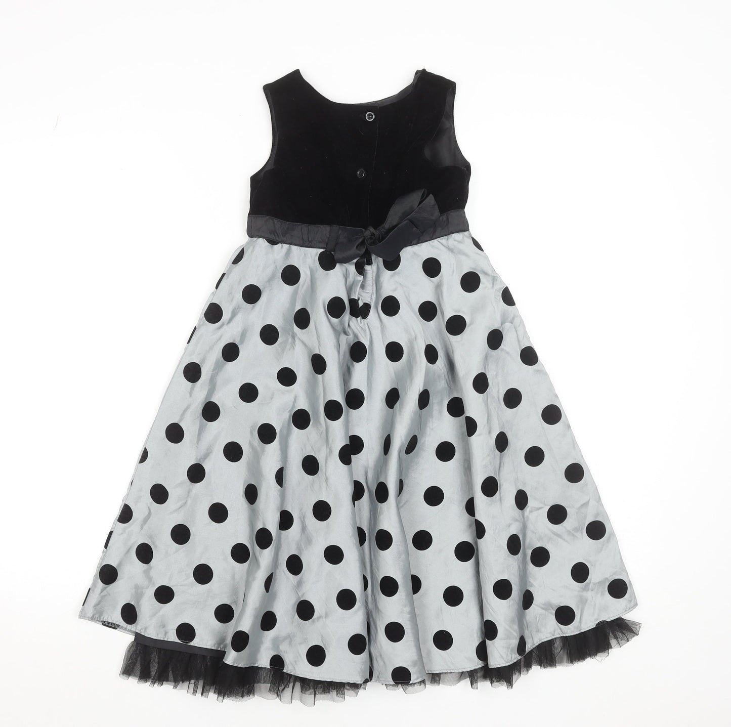 St. Bernard for Dunnes Girls Black & Silver Polka Dot Fit & Flare Dress Age 7