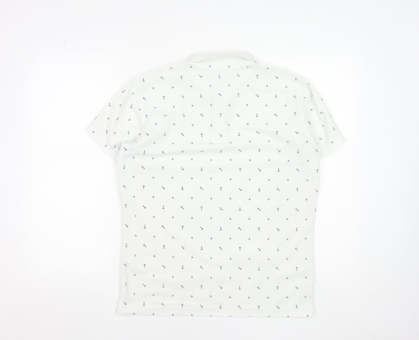 Uniqlo Men's White Anchor Print Polo Shirt Size L Short Sleeve