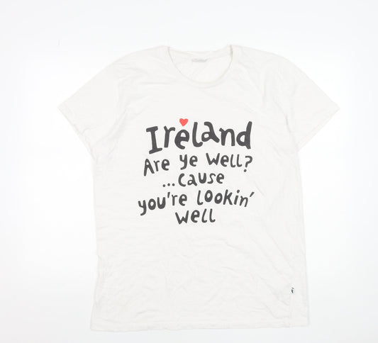 Designed Within Denmark Women's White Funny Ireland T-Shirt L