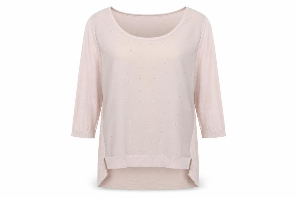 Warehouse Women’s Beige Beaded Front 3/4 Sleeve Top UK 14