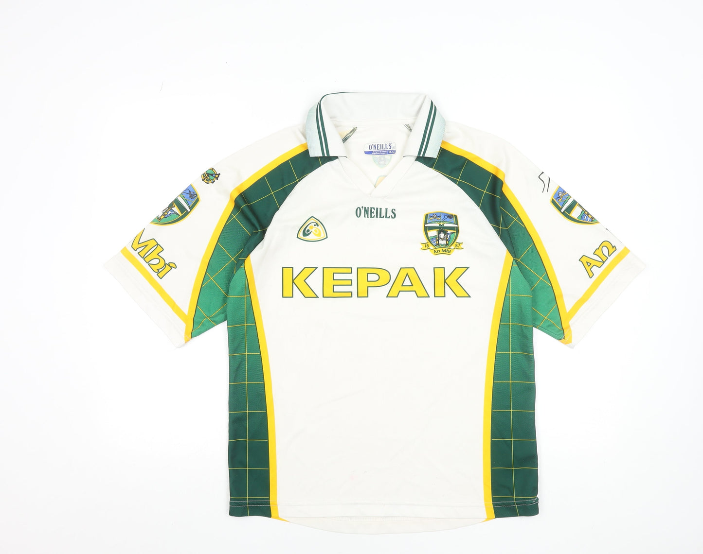 O'Neills Boys White Green Football Jersey 13-14 Years Collared Sports Top