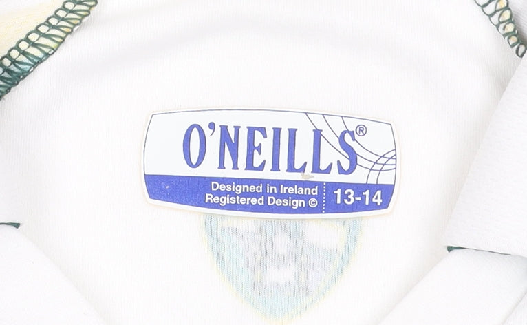 O'Neills Boys White Green Football Jersey 13-14 Years Collared Sports Top