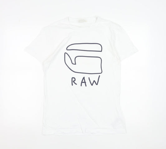 G-Star RAW Men's White Cotton Graphic Logo T-Shirt Size S