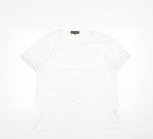 Frank Usher Women White Rhinestone Short Sleeve T-Shirt Size S