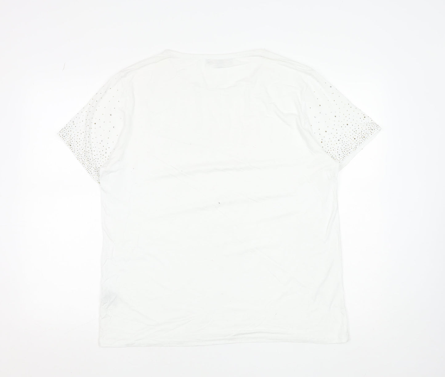 Frank Usher Women White Rhinestone Short Sleeve T-Shirt Size S