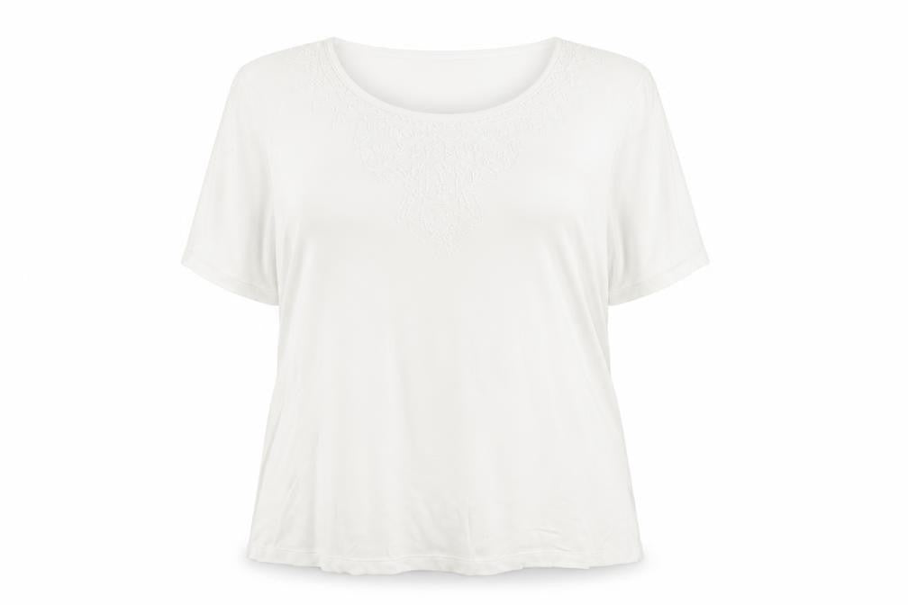 EWM Women’s White Cotton Short Sleeve Embroidered T-Shirt Size 18-20