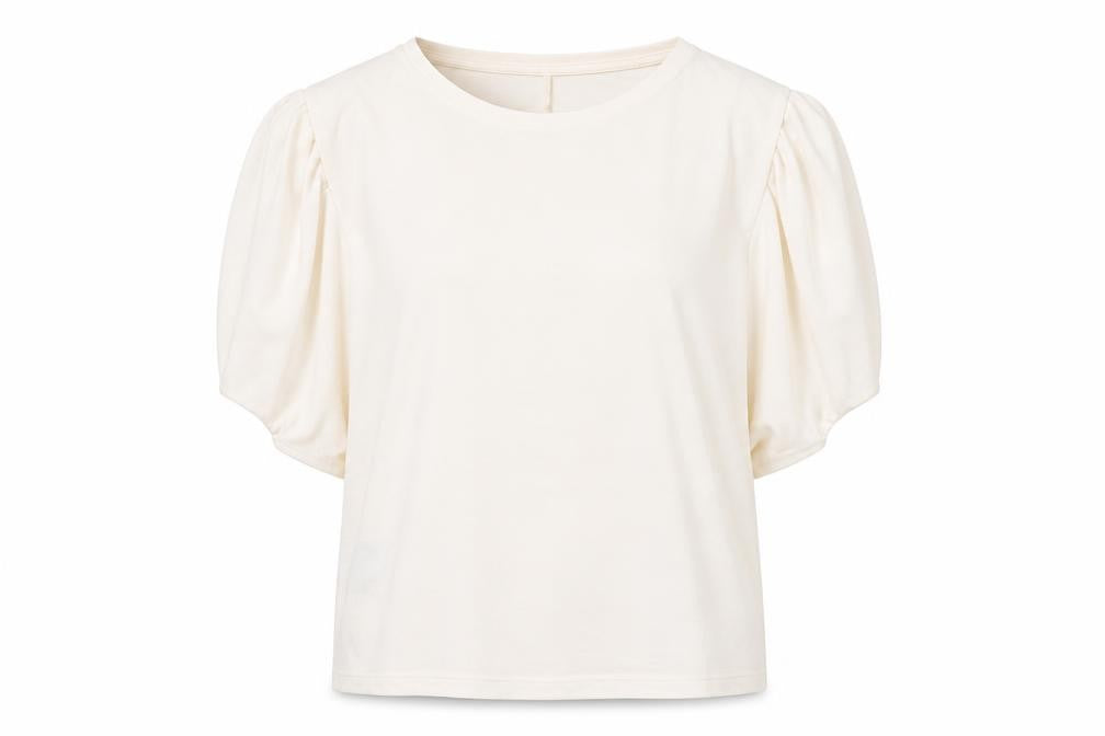 Mango Women's Ivory Puff Sleeve Viscose T-Shirt Size 14