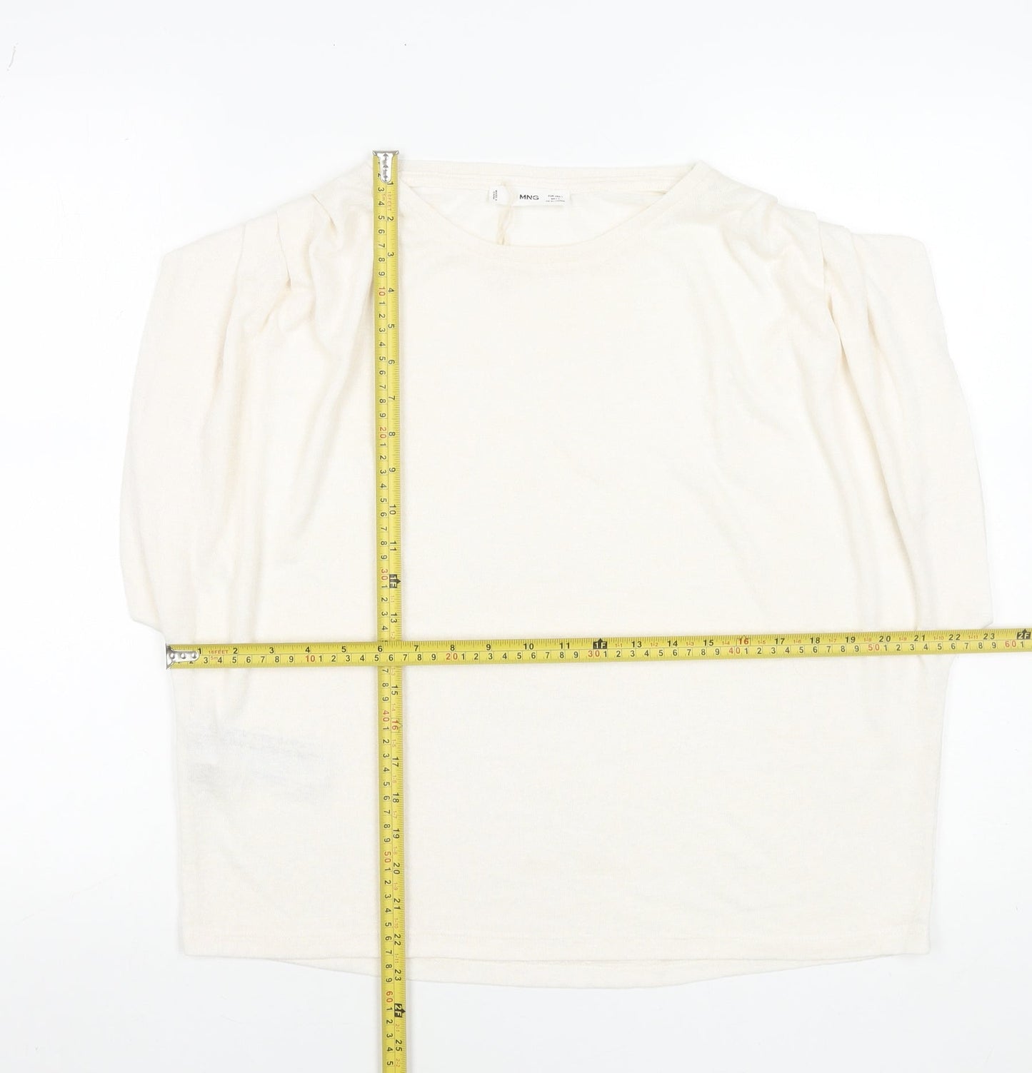 MNG Women's Ivory Puff Sleeve Viscose T-Shirt Size 14
