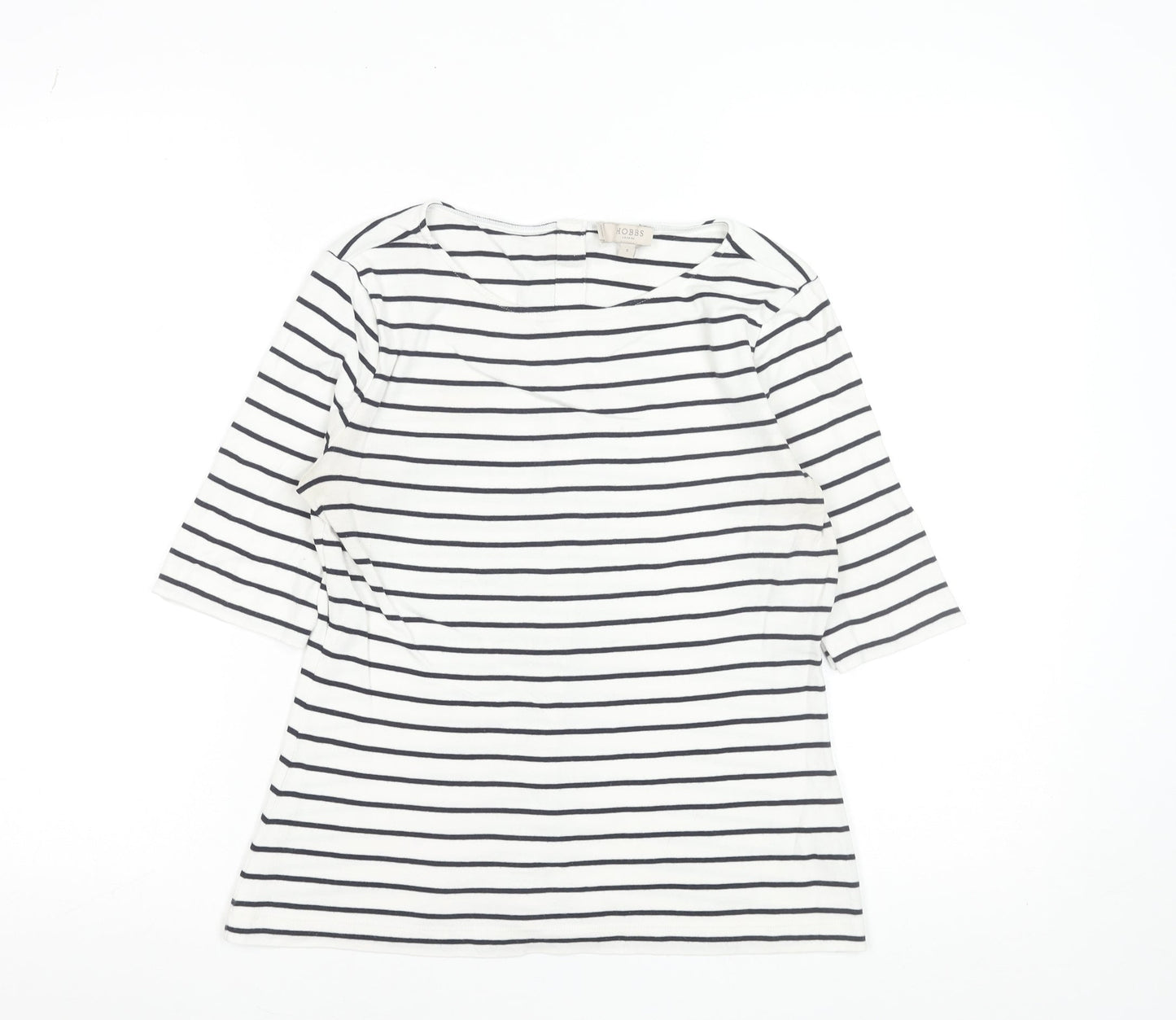 Hobbs Women’s White Striped 3/4 Sleeve Cotton Boat Neck T-Shirt S