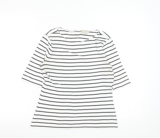 Hobbs Women’s White Striped 3/4 Sleeve Cotton Boat Neck T-Shirt S