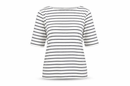 Hobbs Women’s White Striped 3/4 Sleeve Cotton Boat Neck T-Shirt S