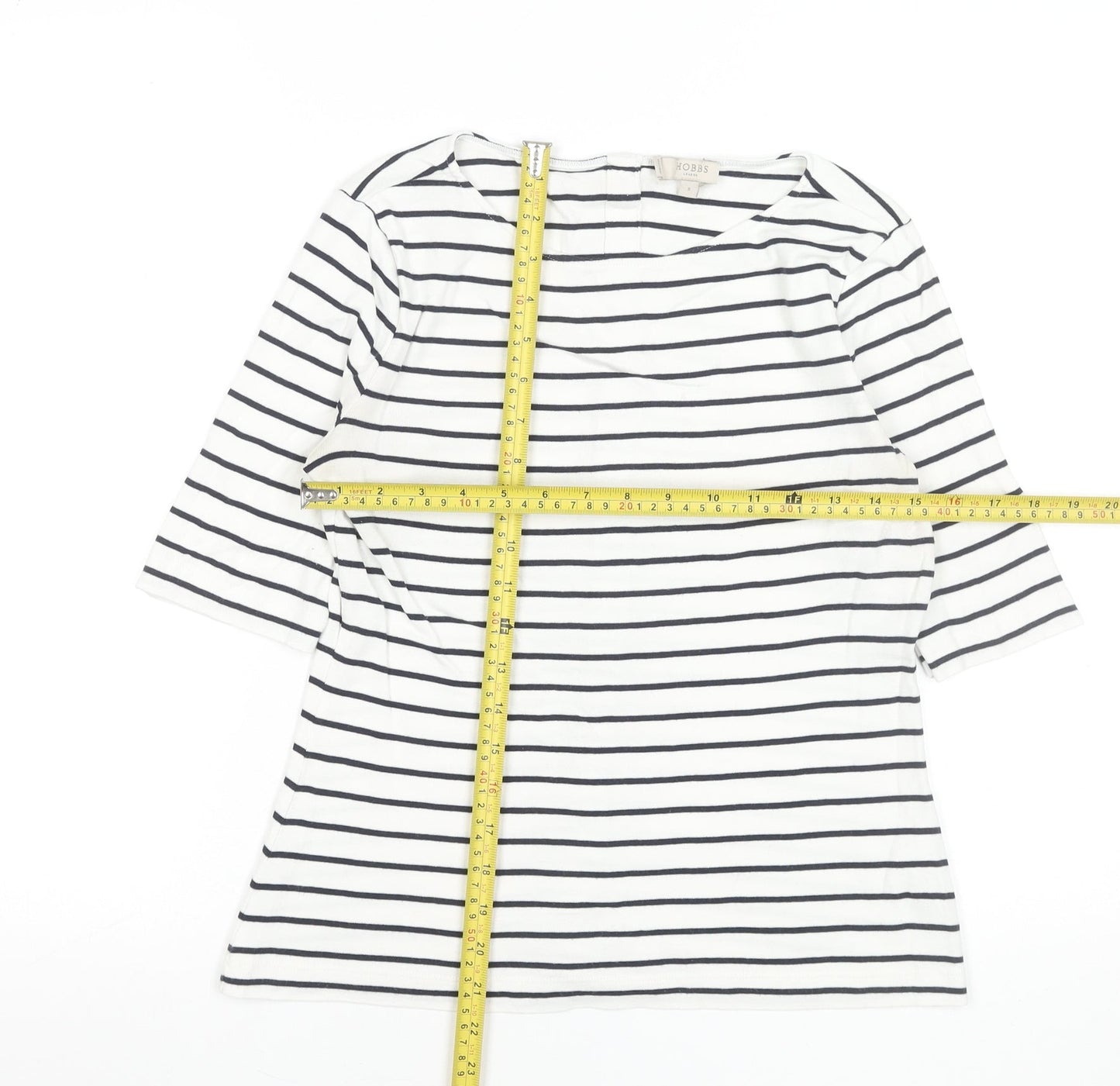 Hobbs Women’s White Striped 3/4 Sleeve Cotton Boat Neck T-Shirt S