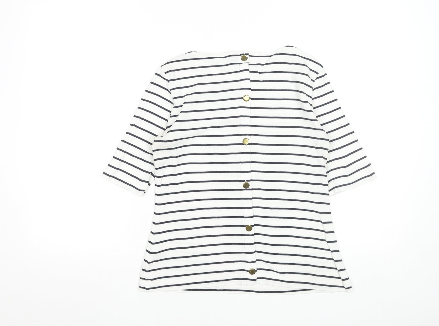 Hobbs Women’s White Striped 3/4 Sleeve Cotton Boat Neck T-Shirt S