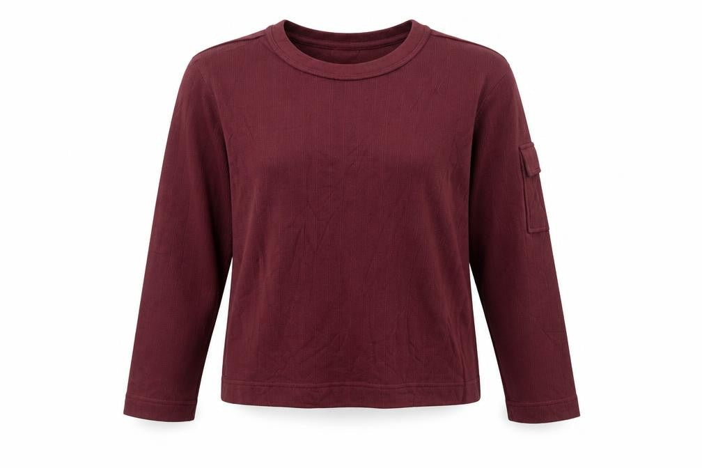 KISS Women's Red Cotton Long Sleeve Crew Neck Basic T-Shirt M