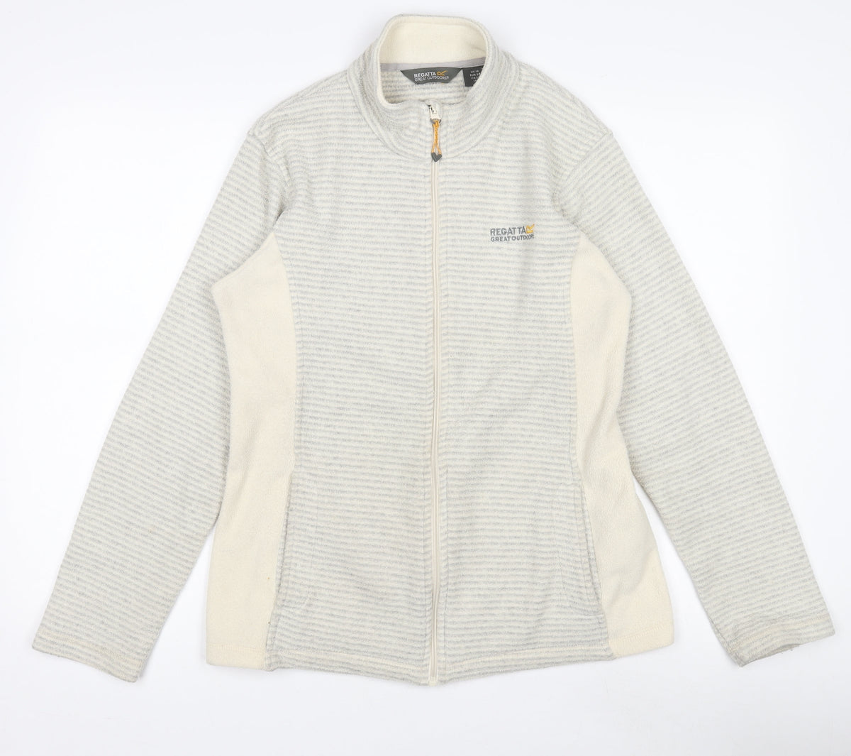 Regatta Womens Grey Striped Fleece Jacket UK10 Full Zip Outdoor Layer