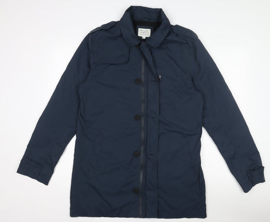 Brave Soul Women's Blue Mid-Length Overcoat Lined Zip Button L