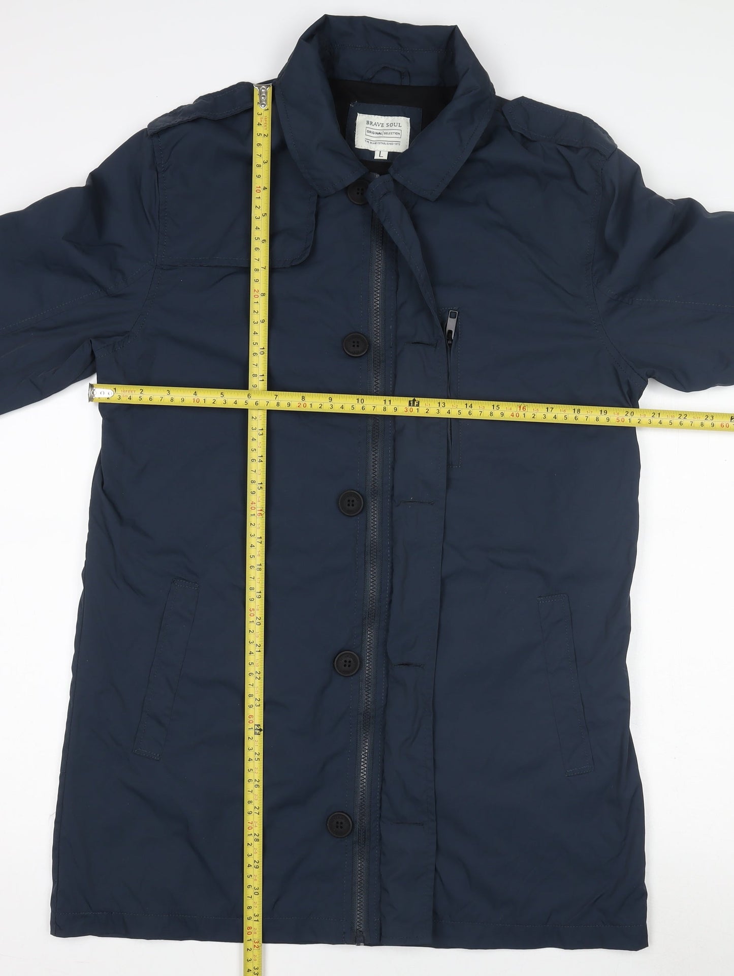 Brave Soul Women's Blue Mid-Length Overcoat Lined Zip Button L