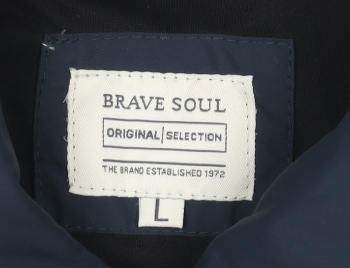 Brave Soul Women's Blue Mid-Length Overcoat Lined Zip Button L
