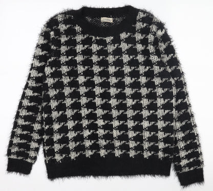 Hate Cut Women's Black & White Houndstooth Knit Pullover Jumper Size M