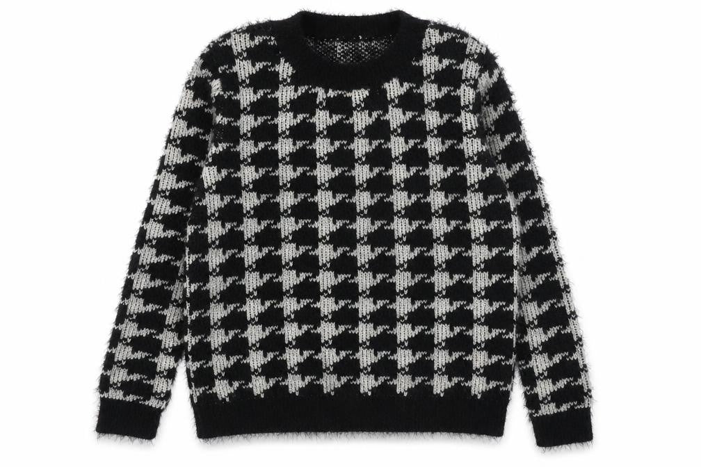Hate Cut Women's Black & White Houndstooth Knit Pullover Jumper Size M