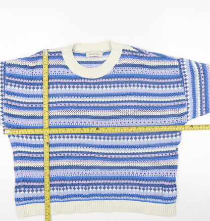 Woolovers Women's Multicoloured Cotton Open-Knit Crew Neck Jumper M