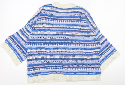 Woolovers Women's Multicoloured Cotton Open-Knit Crew Neck Jumper M