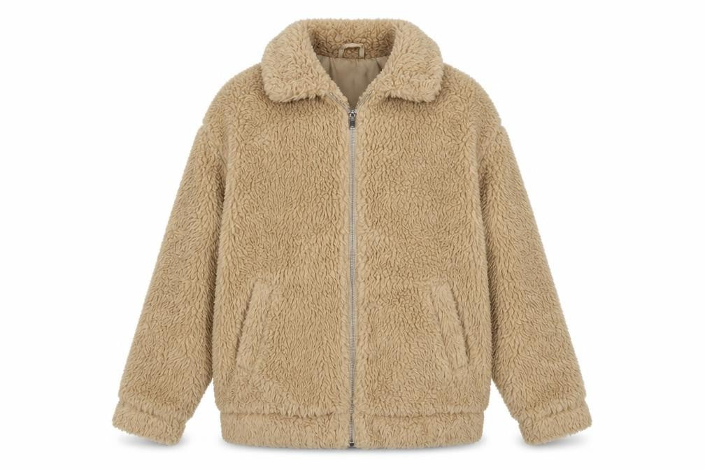 New Look Women's Beige Faux Fur Bomber Jacket Size 6