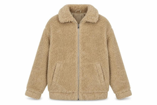 New Look Women's Beige Faux Fur Bomber Jacket Size 6