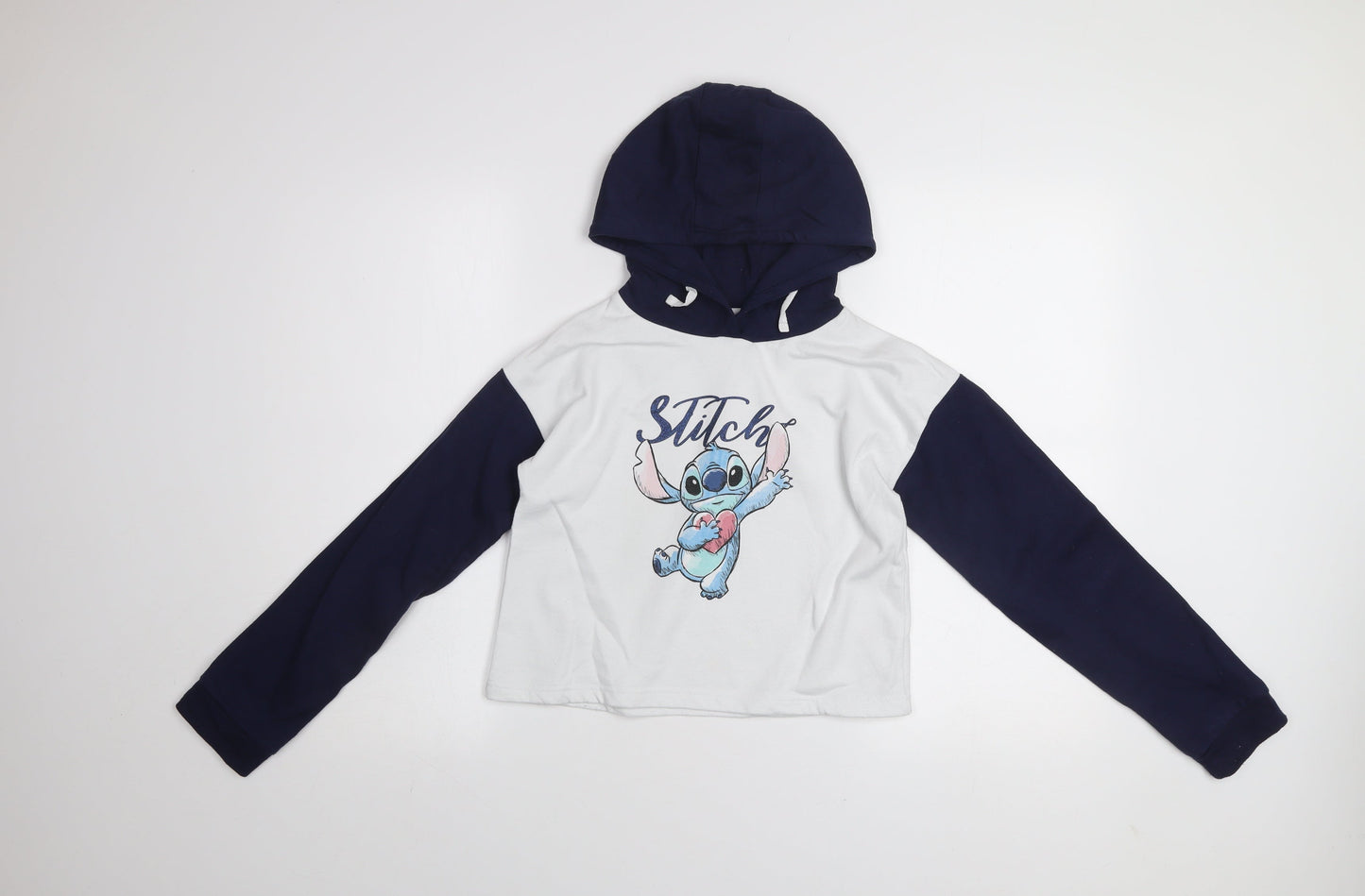 Disney Girls White Stitch Pullover Hoodie 11-12 Years Graphic Print