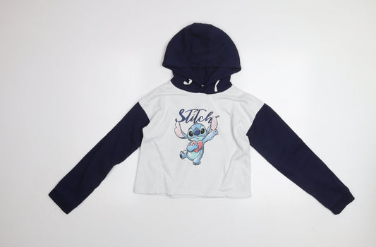 Disney Girls White Stitch Pullover Hoodie 11-12 Years Graphic Print