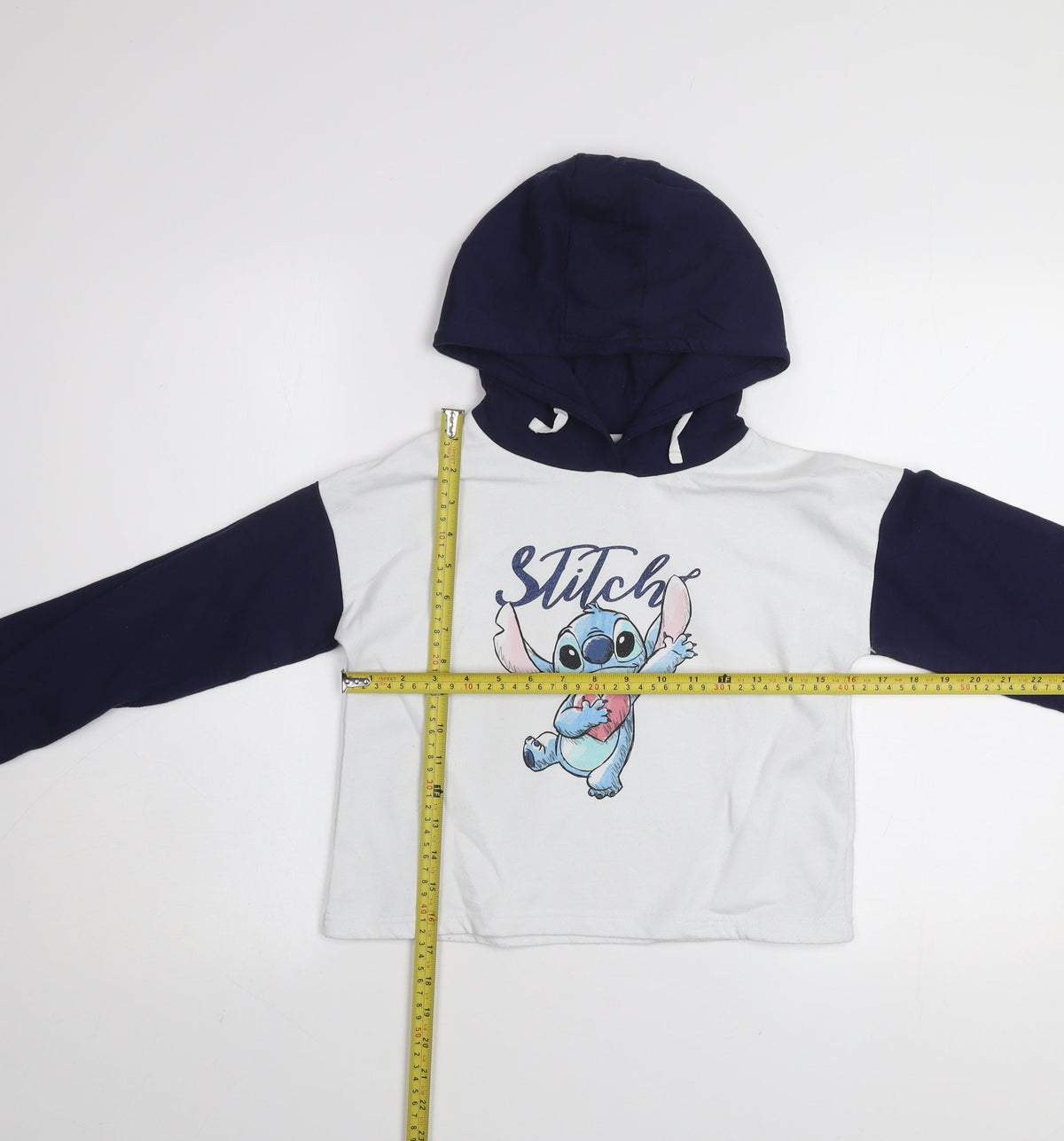 Disney Girls White Stitch Pullover Hoodie 11-12 Years Graphic Print