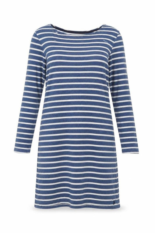 Joules Women Blue Striped Shift Dress Size 8 Long Sleeve Cotton