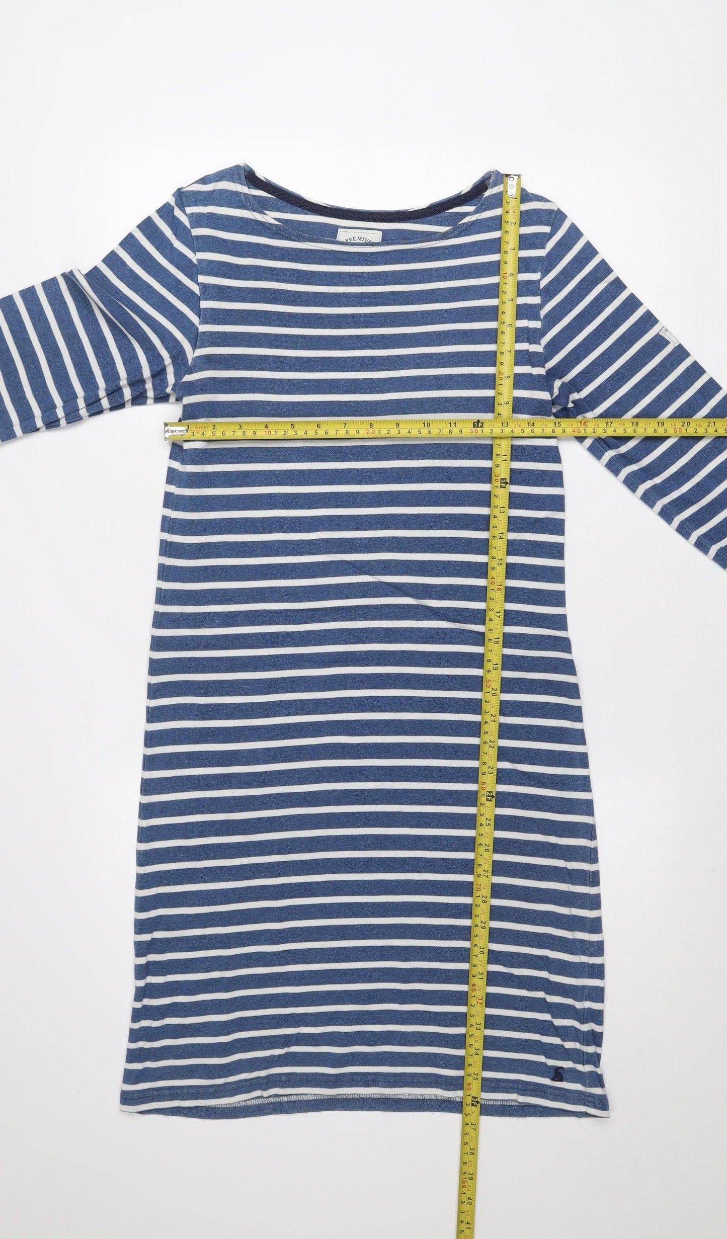 Joules Women Blue Striped Shift Dress Size 8 Long Sleeve Cotton