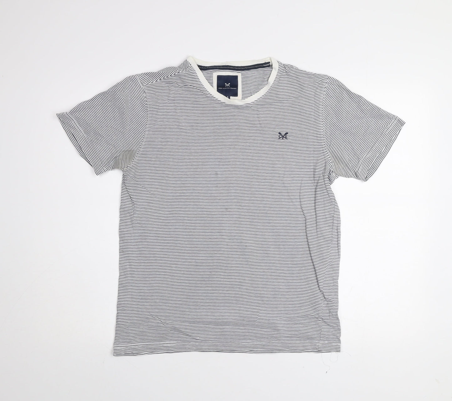 Crew Clothing Company Men's Blue Striped Cotton T-Shirt Size S