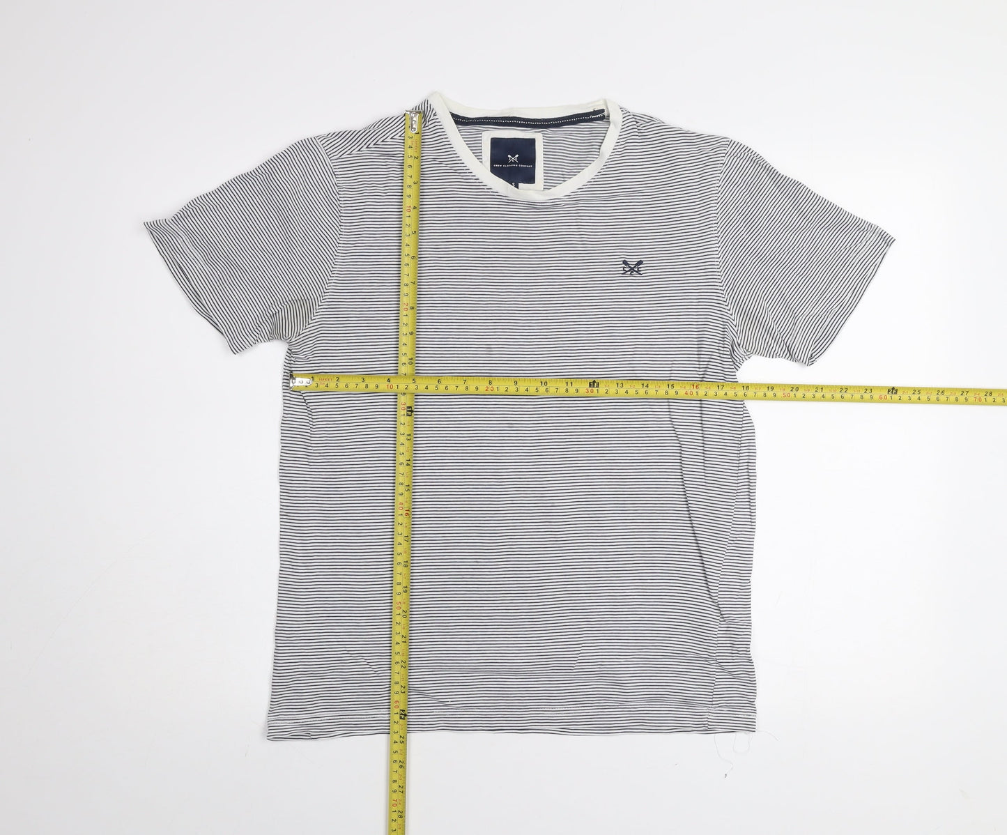 Crew Clothing Company Men's Blue Striped Cotton T-Shirt Size S