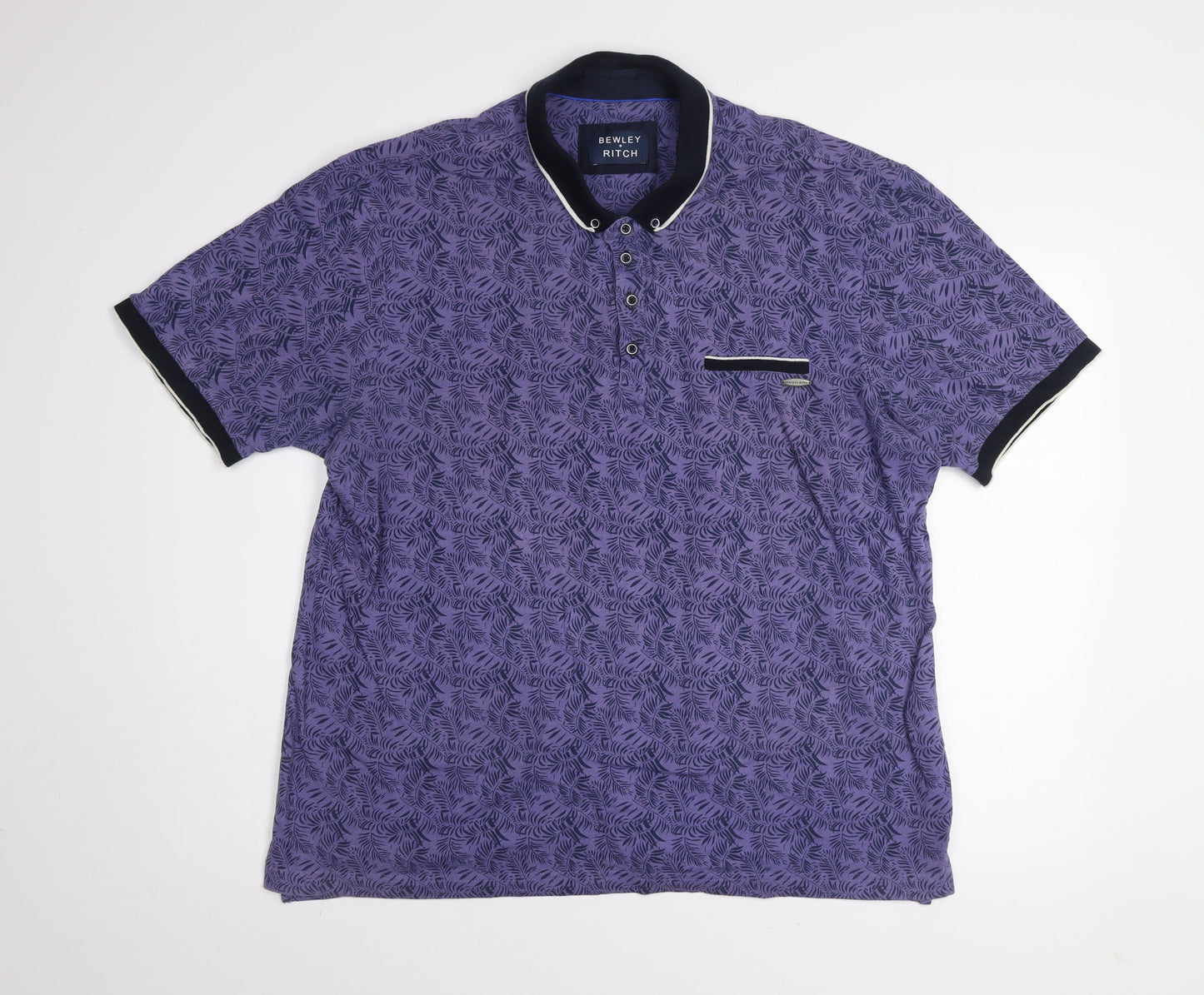 Bewley & Ritch Men's Purple Leaf Print Polo Shirt 3XL Cotton