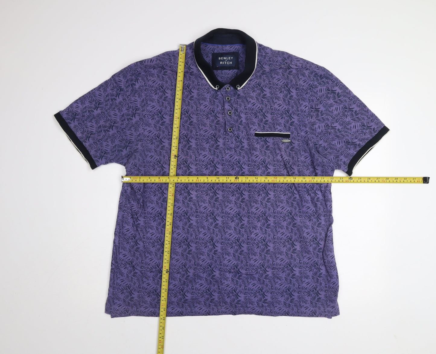 Bewley & Ritch Men's Purple Leaf Print Polo Shirt 3XL Cotton