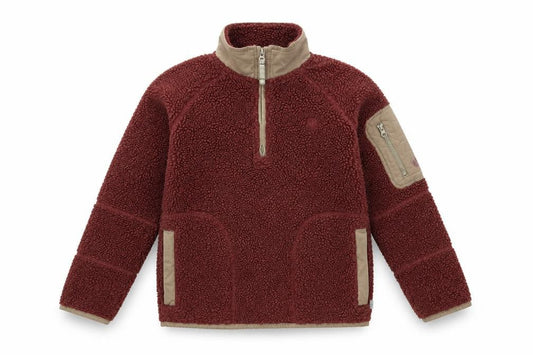 Front view of FatFace girls’ burgundy 10-11 years 1/2 zip fleece sweatshirt