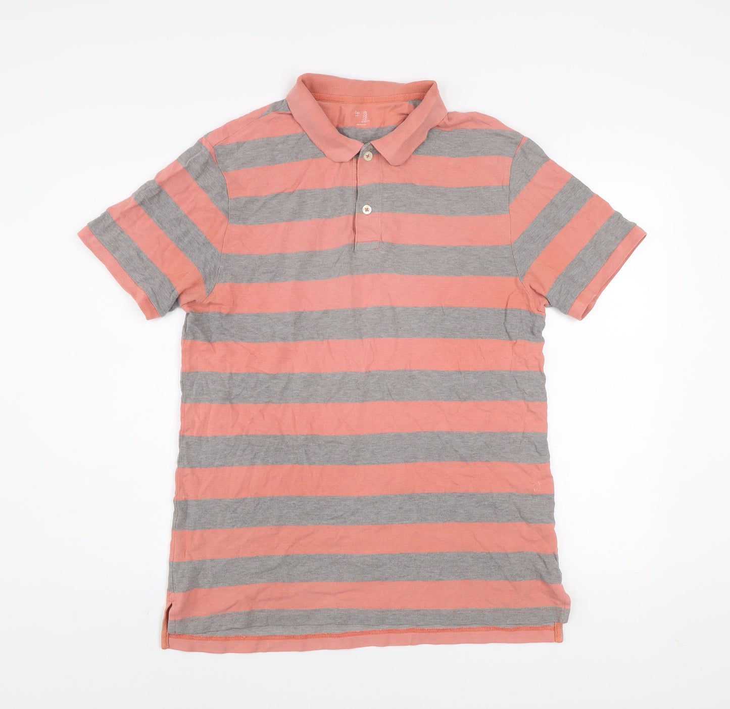 Gap Men’s Pink and Grey Striped Cotton Polo Shirt Size L