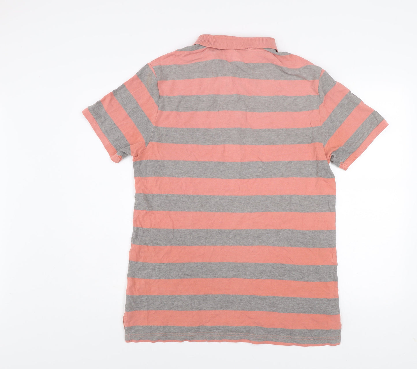 Gap Men’s Pink and Grey Striped Cotton Polo Shirt Size L
