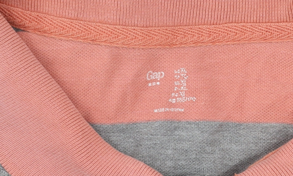 Gap Men’s Pink and Grey Striped Cotton Polo Shirt Size L