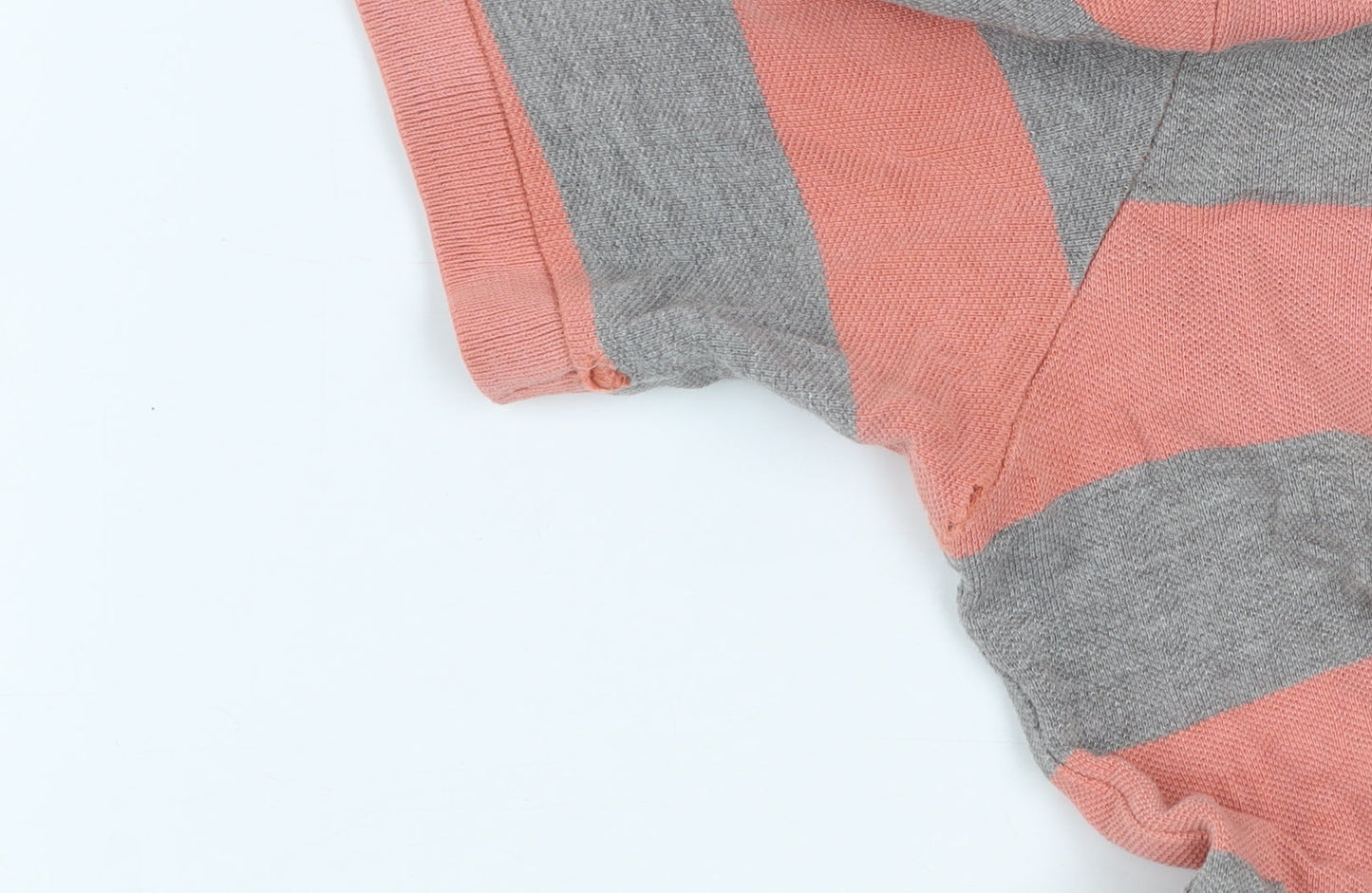 Gap Men’s Pink and Grey Striped Cotton Polo Shirt Size L