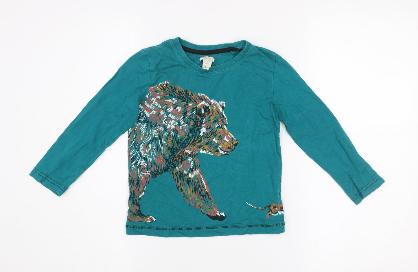 Monsoon Girls Green Long Sleeve Bear Print Cotton T-Shirt 5-6 Years