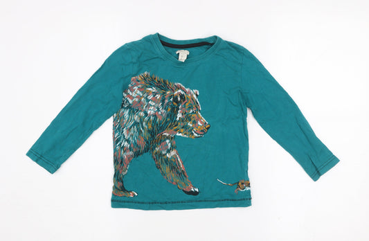 Monsoon Girls Green Long Sleeve Bear Print Cotton T-Shirt 5-6 Years