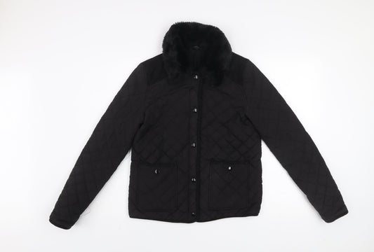 Topshop Women’s Black Quilted Fur Collar Lined Jacket UK 10