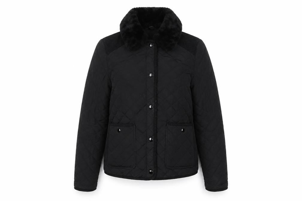 Topshop Women’s Black Quilted Fur Collar Lined Jacket UK 10