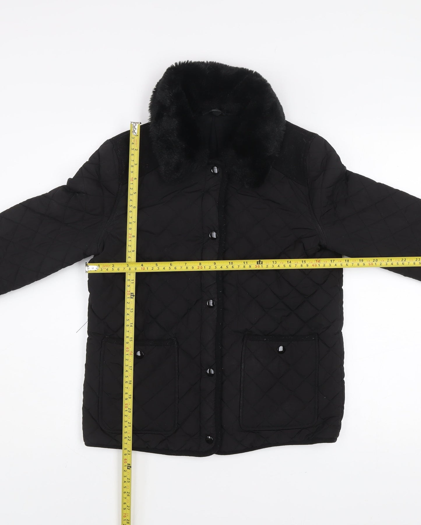 Topshop Women’s Black Quilted Fur Collar Lined Jacket UK 10